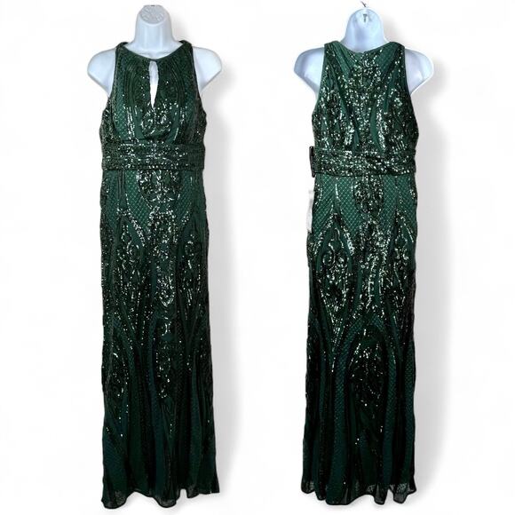 R&M Richards Green Sequined Sleeveless Keyhole Formal Evening Gown 8 NWT - Picture 12 of 12